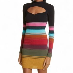 Staud Clara Stripe Cutout Ribbed Long Sleeve Sweater Dress, Multi, Large